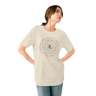 Zodiac Wheel T-Shirt With Aquarius Sign on Back - 100% Organic Cotton