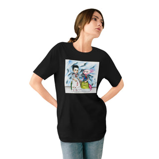 OurAXO X Artist hand drawn by our in-house artist inspired by Frida Kahlo with Axolotl - 100% organic t-shirt.