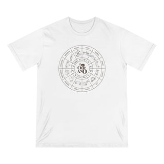 100% ORGANIC COTTON T-SHIRT, ZODIAC ASTROLOGY COLLECTION - ZODIAC WHEEL & PISCES SIGN