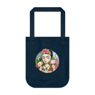 OurAXO X Artist hand drawn by our in-house artist inspired by Frida Kahlo with two Axolotl Tote Bag