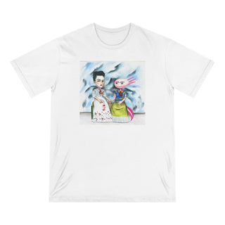 OurAXO X Artist hand drawn by our in-house artist inspired by Frida Kahlo with Axolotl - 100% organic t-shirt.