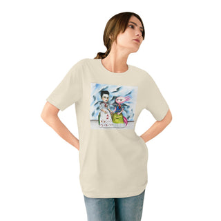 OurAXO X Artist hand drawn by our in-house artist inspired by Frida Kahlo with Axolotl - 100% organic t-shirt.