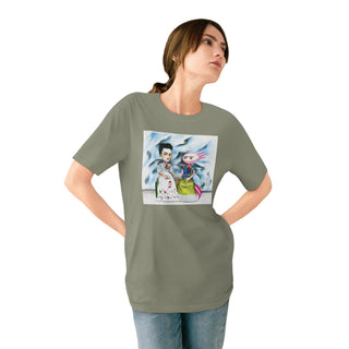 OurAXO X Artist hand drawn by our in-house artist inspired by Frida Kahlo with Axolotl - 100% organic t-shirt.