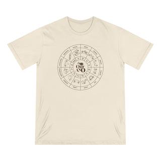 Zodiac Wheel T-Shirt With Capricon Sign on Back - 100% Organic Cotton