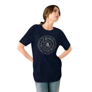 100% ORGANIC COTTON T-SHIRT, ZODIAC ASTROLOGY COLLECTION - ZODIAC WHEEL & PISCES SIGN