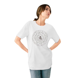 100% ORGANIC COTTON T-SHIRT, ZODIAC ASTROLOGY COLLECTION - ZODIAC WHEEL & PISCES SIGN