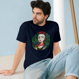 AXO X Artist hand drawn by our in - house artist inspired by Frida Kahlo - 100% organic t-shirt. - ouraxo