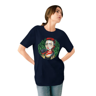AXO X Artist hand drawn by our in - house artist inspired by Frida Kahlo - 100% organic t-shirt. - ouraxo