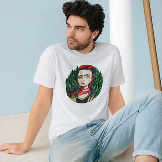 AXO X Artist hand drawn by our in - house artist inspired by Frida Kahlo - 100% organic t-shirt. - ouraxo