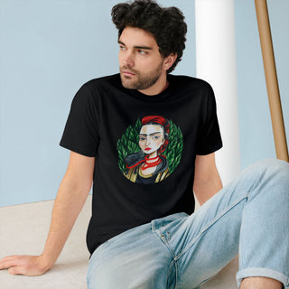 AXO X Artist hand drawn by our in - house artist inspired by Frida Kahlo - 100% organic t-shirt. - ouraxo