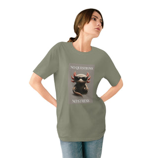 AXOLOTL 100% ORGANIC COTTON T SHIRT "NO QUESTIONS NO STRESS" - ouraxo