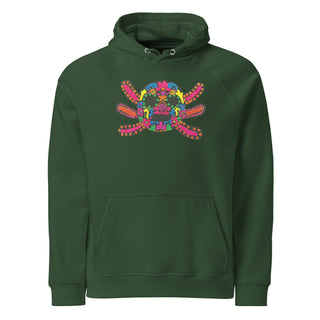 ourAXO axolotl hoodie fleece in forest green, front view