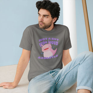 AXOLOTL "JUST A BOY WHO LOVES AXOLOTLS T - SHIRT 100% ORGANIC COTTON - ouraxo