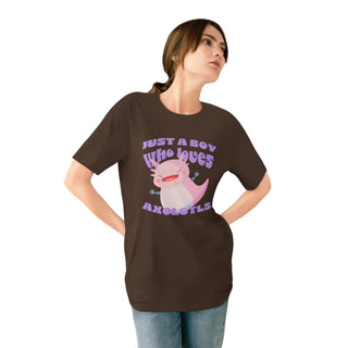 AXOLOTL "JUST A BOY WHO LOVES AXOLOTLS T - SHIRT 100% ORGANIC COTTON - ouraxo