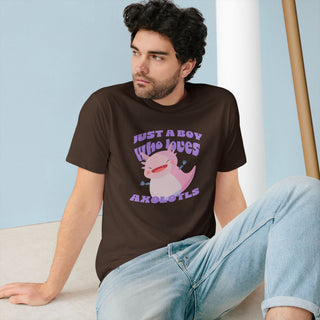 AXOLOTL "JUST A BOY WHO LOVES AXOLOTLS T - SHIRT 100% ORGANIC COTTON - ouraxo