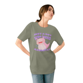 AXOLOTL "JUST A BOY WHO LOVES AXOLOTLS T - SHIRT 100% ORGANIC COTTON - ouraxo