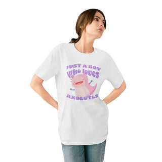 AXOLOTL "JUST A BOY WHO LOVES AXOLOTLS T - SHIRT 100% ORGANIC COTTON - ouraxo