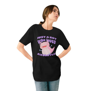 AXOLOTL "JUST A BOY WHO LOVES AXOLOTLS T - SHIRT 100% ORGANIC COTTON - ouraxo