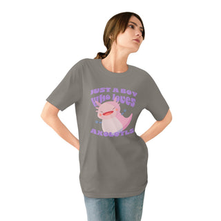 AXOLOTL "JUST A BOY WHO LOVES AXOLOTLS T - SHIRT 100% ORGANIC COTTON - ouraxo