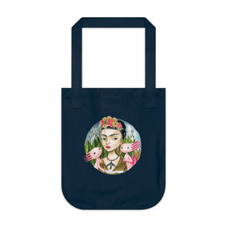 OurAXO X Artist hand drawn by our in - house artist inspired by Frida Kahlo with two Axolotl Tote Bag - ouraxo
