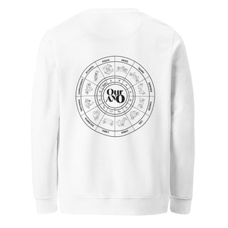 Zodiac wheel with fleece crew & Taurus sign. 100% sustainable. Have fun with astrology personality traits. - ouraxo